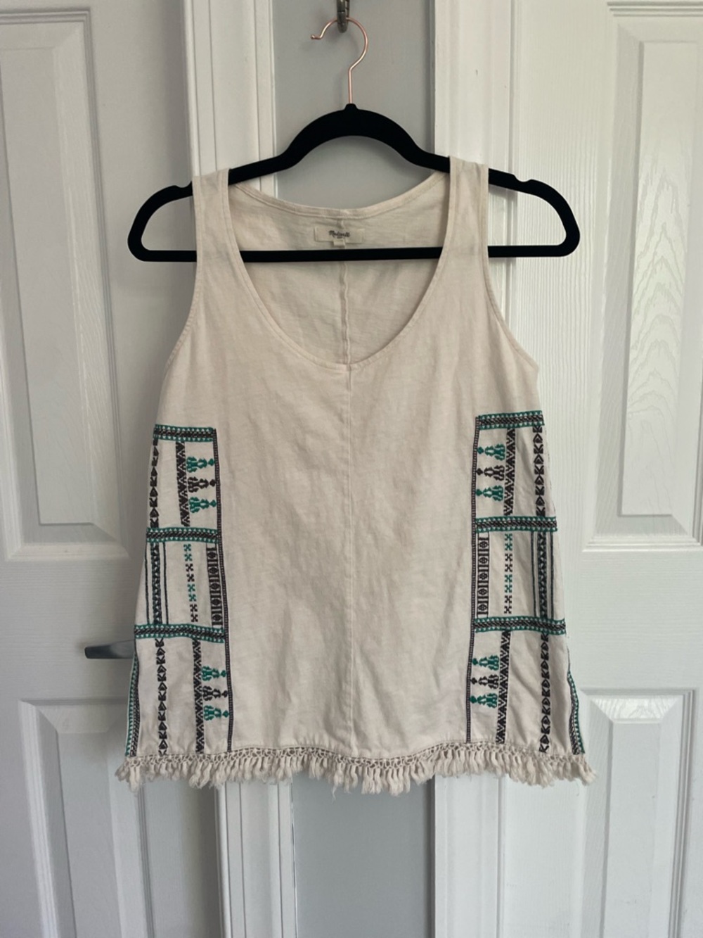 Madewell Boho Festival Tank Top with Teal & Black Embroidery